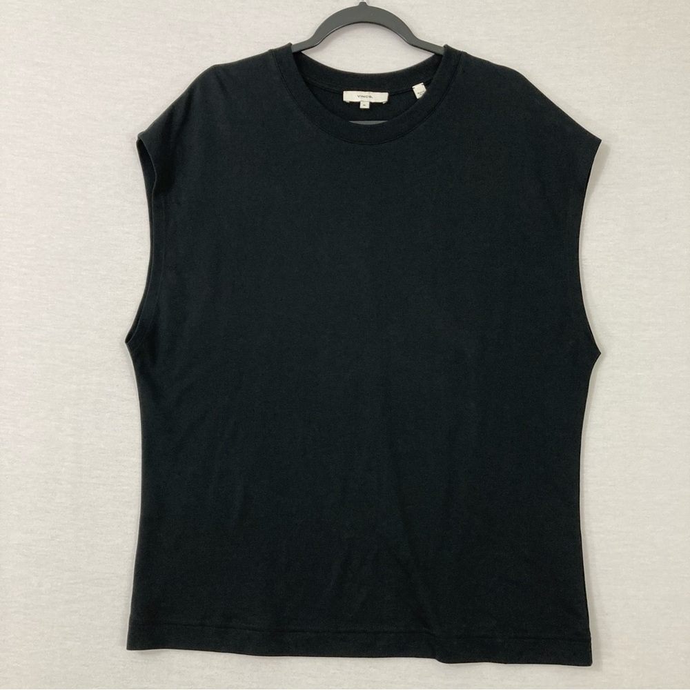 Vince Black Round Neck Sleeveless Stretch Minimalist Pima Cotton Top XL